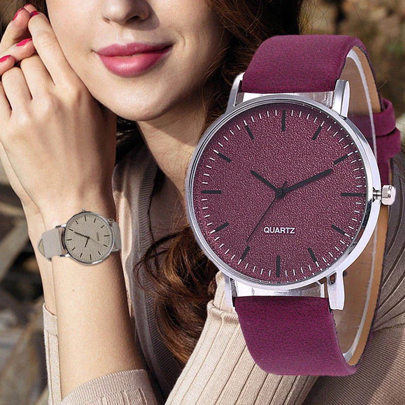 

Women Durable Casual Classic Quartz Watch Frosted Dial with Frosted PU Leather Strap LL@17