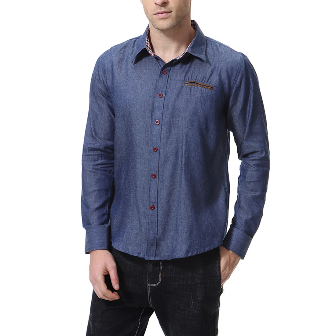 

Men Shirt Autumn New Large Size Men's Long Sleeve Denim Solid Color Shirt