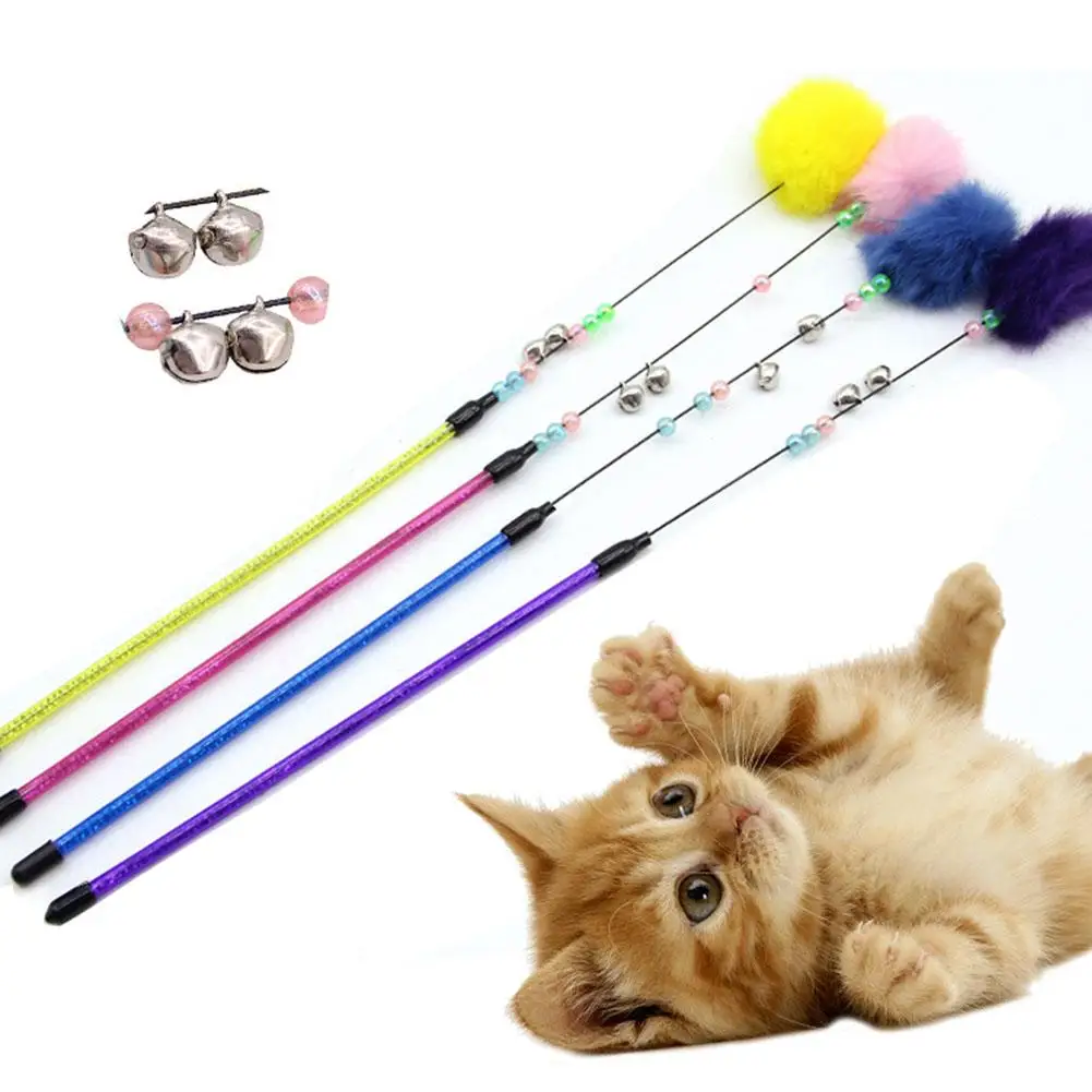 1pc Colorful Cat Teaser Toy Bell Plush Ball Stretchable Interactive Pet
