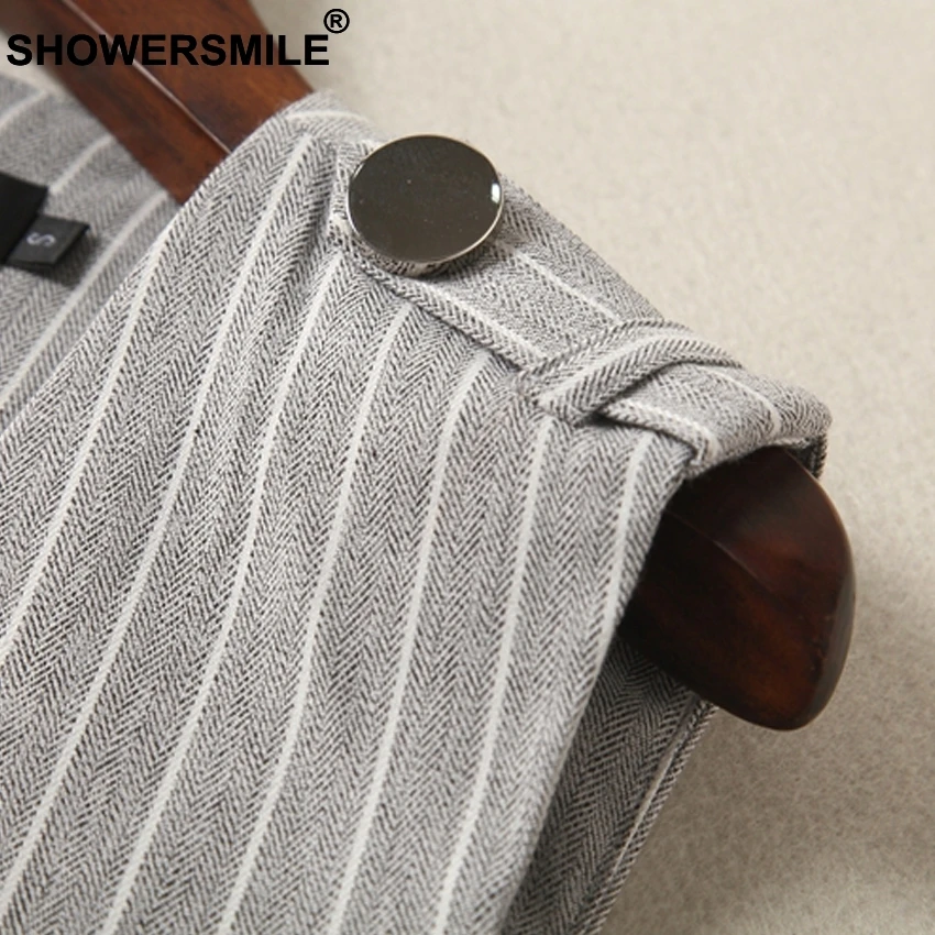 SHOWERSMILE Navy Vest Female Short Linen Striped Women Waistcoat Sleeveless Blazer Vest For Women Spring Elegant Ladies Gilet