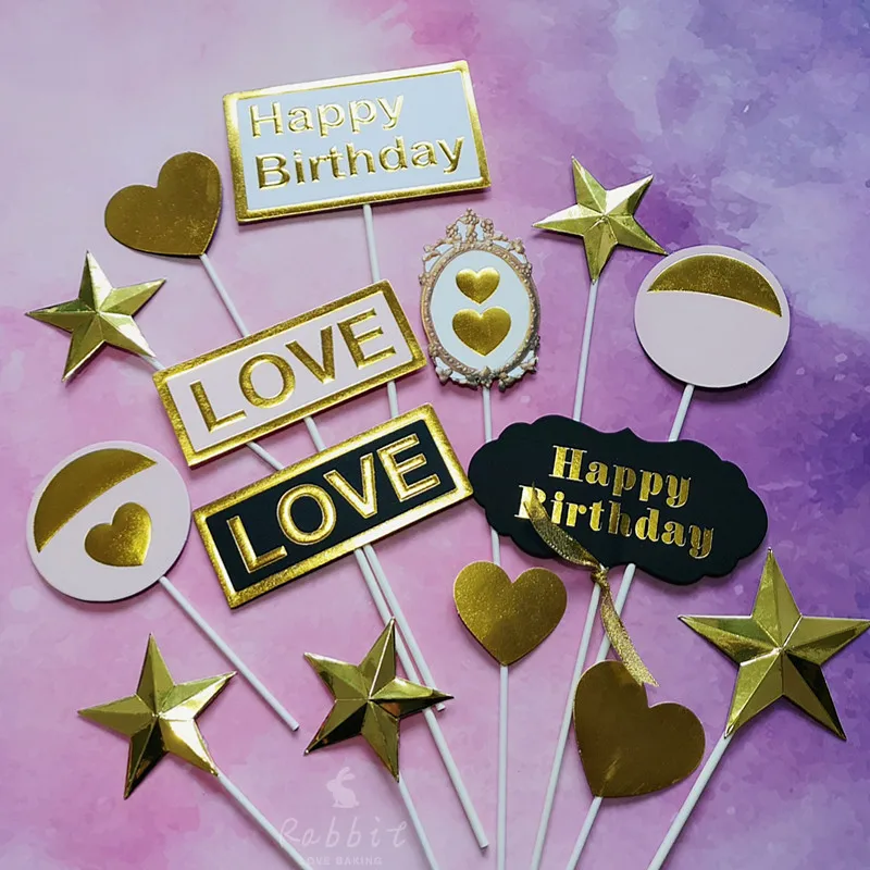 Download Black Pink Gold Star Heart Mirror "Love" "Happy Birthday ...
