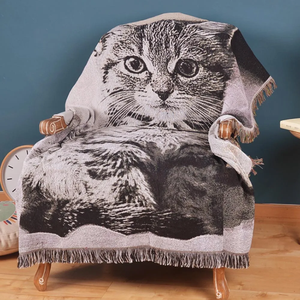 Cute Cat Dog Throw Blanket Sofa Decorative Slipcover Cobertor on Sofa