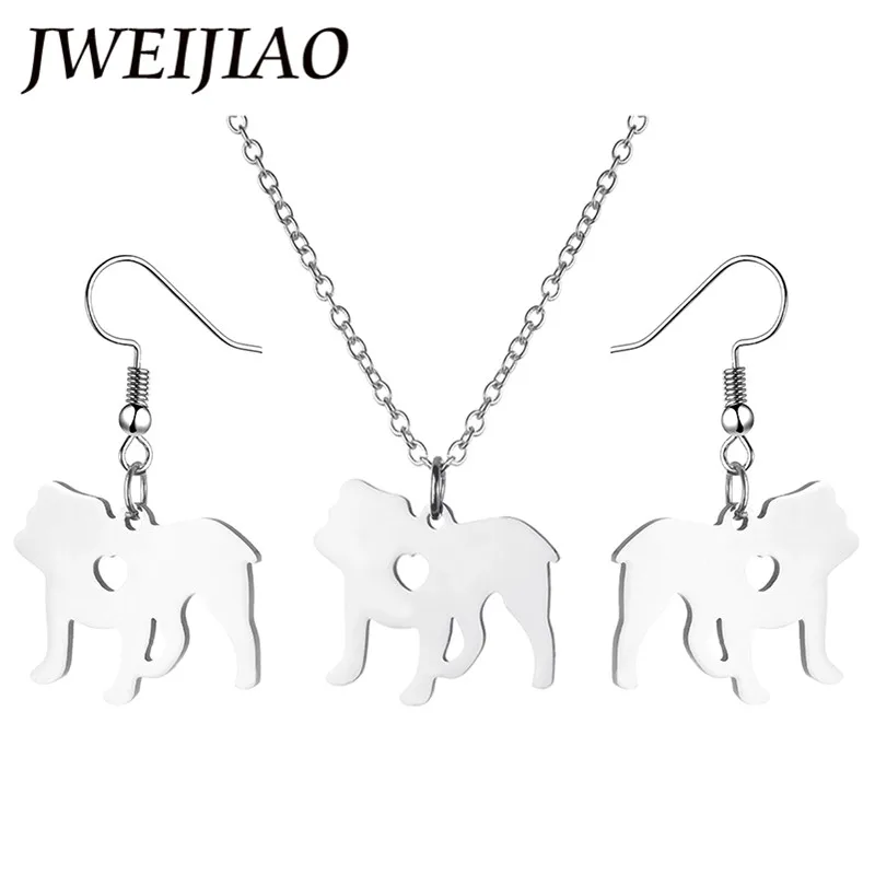JWEIJIAO Statement Metal England Britain Bulldog Dog Choker Necklace Earrings Sets Chain Collar Pendant 2018 Jewelry SKU07 | Украшения и