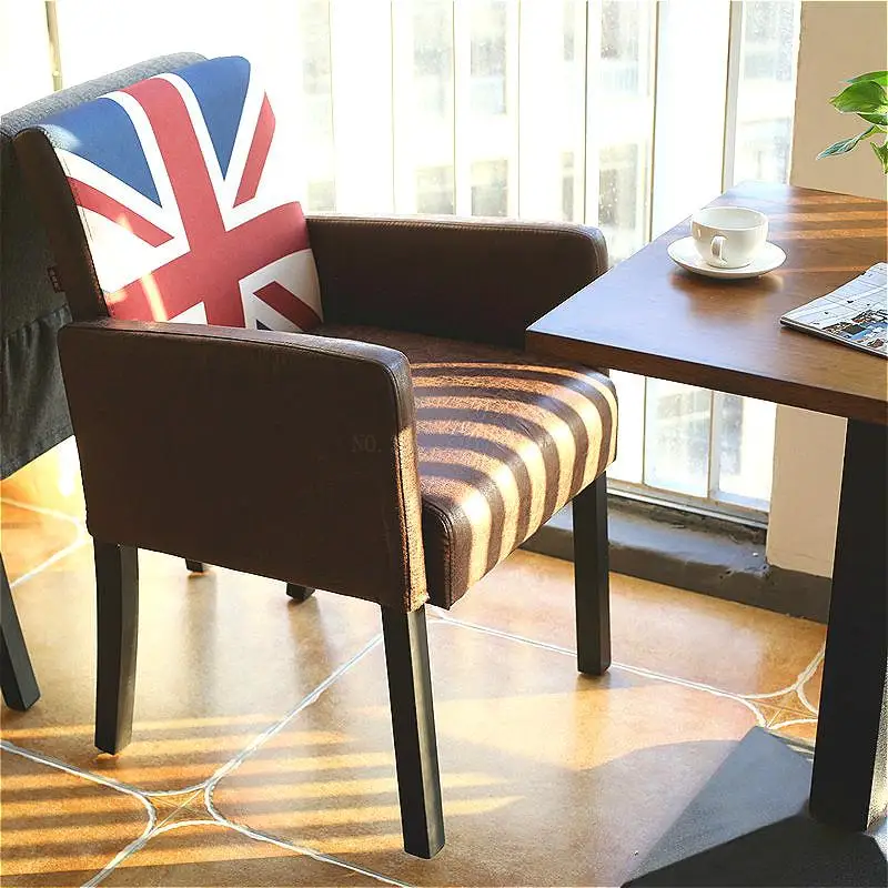

retro restaurant dining chair high quality Linen cloth / PU Office armrest sofa Solid wood chair with Comfort sponge cushion
