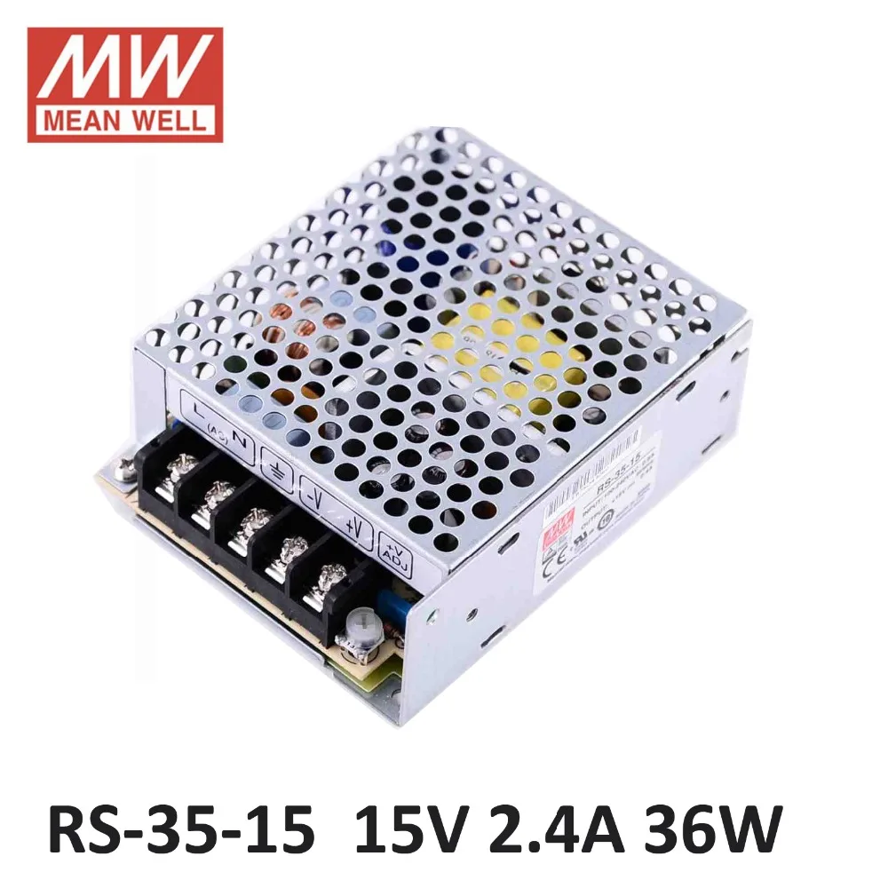 

AC DC Power Source 15V 2.4A 36W Meanwell Switch Power Supply RS-35-15 Miniature size 5G vibration SMPS PSU 15 volt power supply