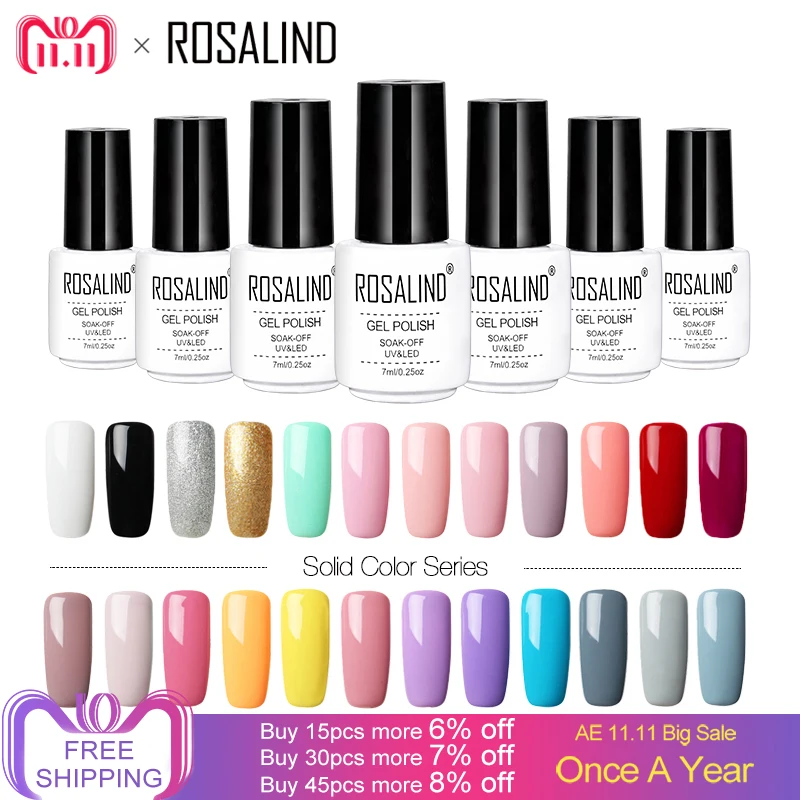 ROSALIND 7ML Gel Varnish Hybrid Nails Art Vernis Semi Permanent UV Gel Nail Polish Set For Manicure Soak Off Top Base White Gel