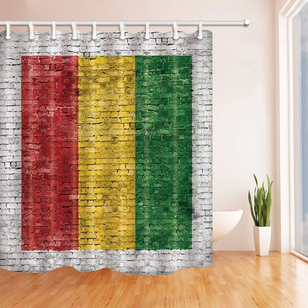 

Reggae Flag Painted on White Brick Wall Shower Curtain Polyester Fabric Bathroom Fantastic Decorations Bath Curtains