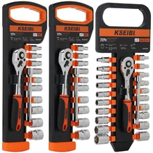 Best Price KSEIBI 1/4 In 6.35m Metric and SAE Ratchet Combination Wrench Set Chrome Vanadium Steel Ratchet Drive Socket Set Wrench Tool Kit