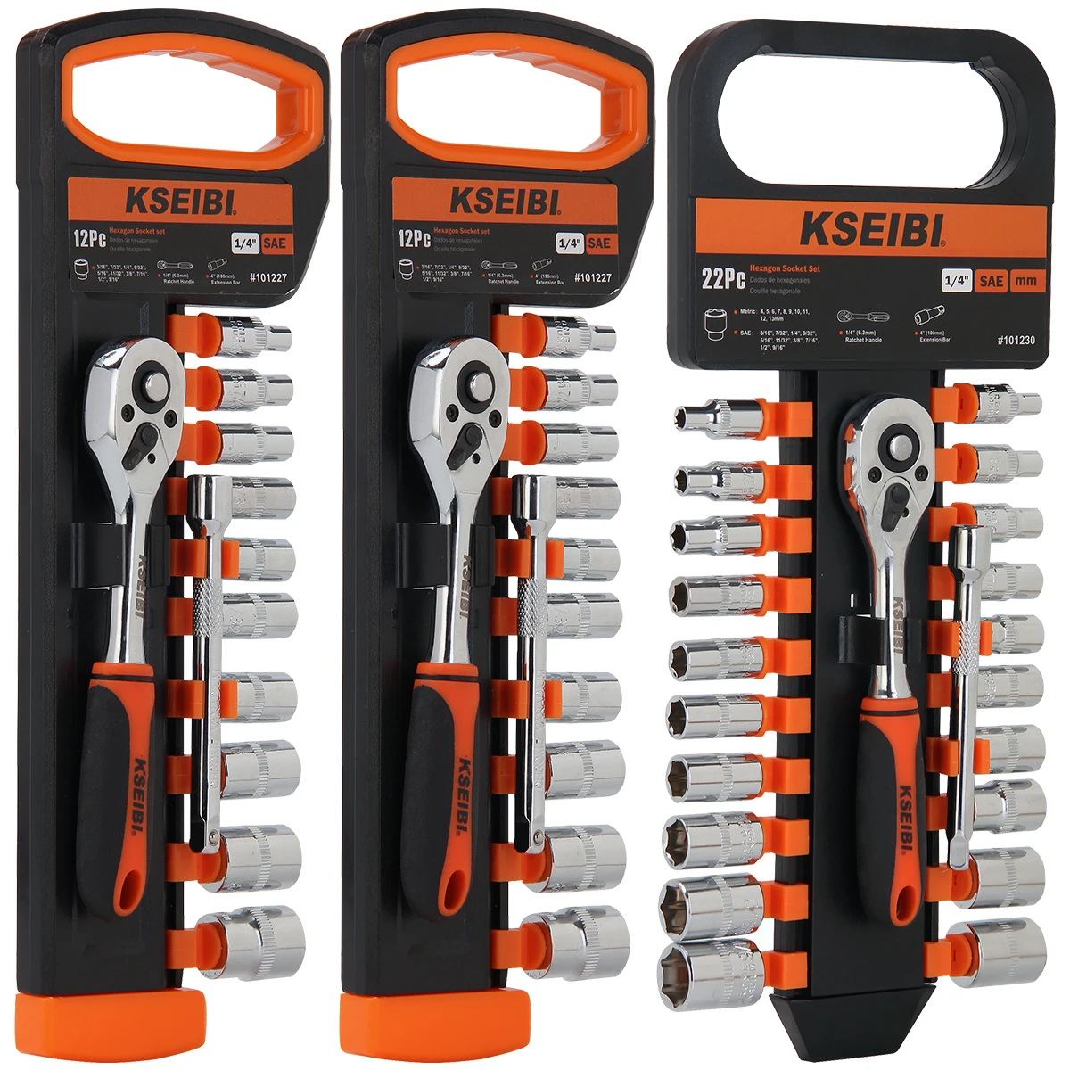 

KSEIBI 1/4 Inch Metric and SAE Ratchet Combination Wrench Set Chrome Vanadium Steel Ratchet Set Drive Socket Wrench Tool Kit