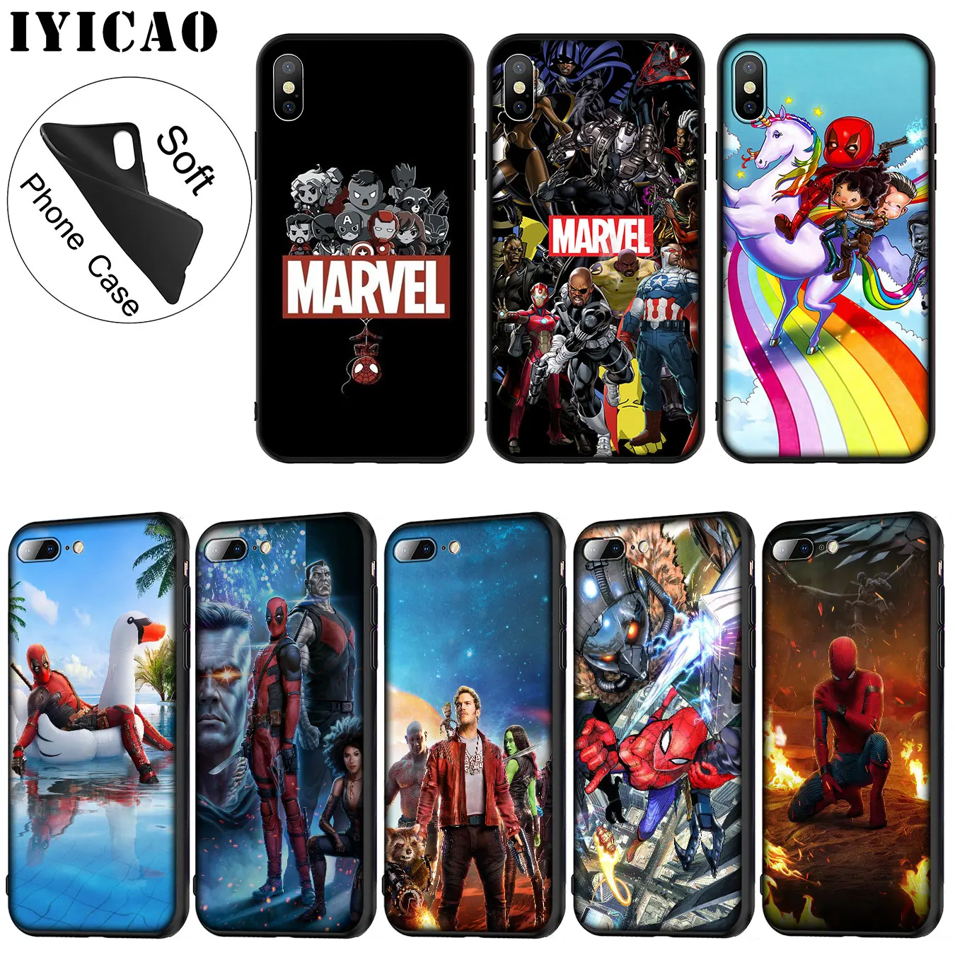 IYICAO Мягкий силиконовый чехол для iPhone XR X XS 11 Pro Max 6 6S 7 8 Plus 5 5S SE черный |