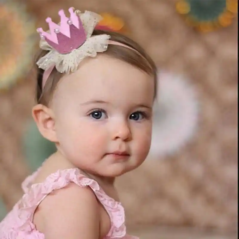 Baby Big Crown Headband Princess Crown Hair band Pearl Tiara Lace Headwear HOT