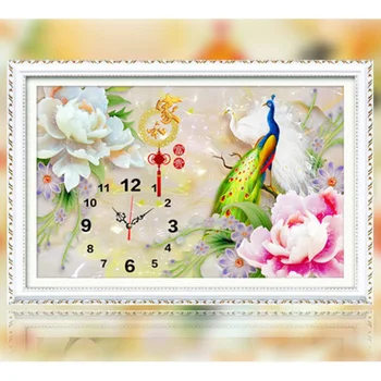 

DIY Wall Clock Diamond Painting Cross Stitch Peacock Flower Watch 5D Diamond Embroidery Full Diamond Mosaic Needlework
