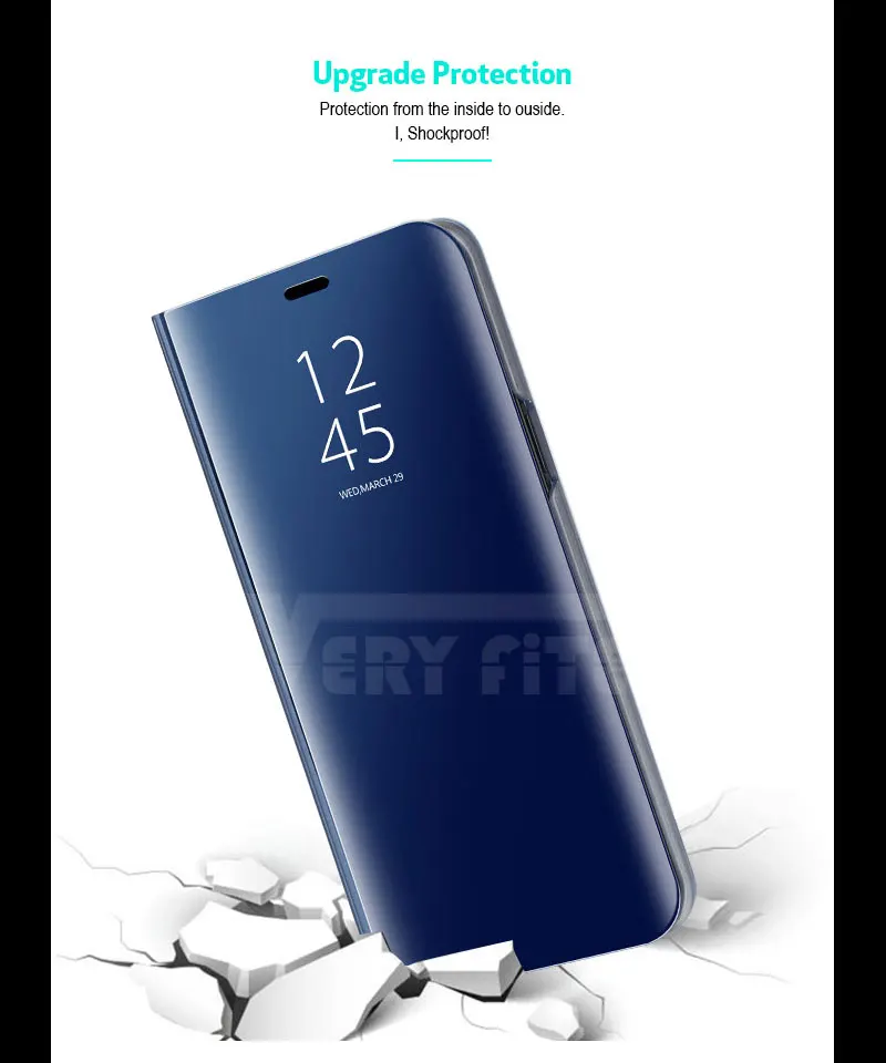 For Samsung Galaxy S9 S8 Plus S7 S6 edge A8 2018 Case Luxury Flip Stand Clear View Mirror Phone Cover For iphone X 8 7 6s 6 plus (13)
