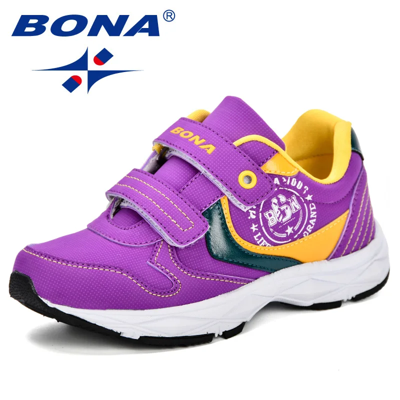 Purple yellow BONA/детская обувь; повседневная обувь для мальчиков; детские кроссовки для мальчиков; кожаные модные спортивные детские кроссовки; коллекция года; сезон весна-осень - Цвет: Purple yellow