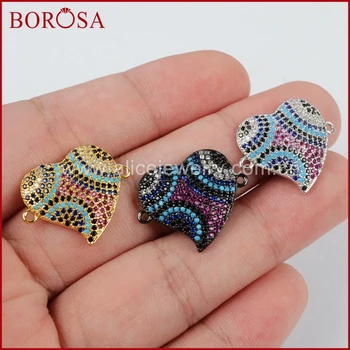 

BOROSA micro pave cz connector for bracelet mixed color crystal zircon pave bead connectors double bails jewelry making WX436