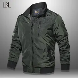 Мужская облегающая куртка-бомбер LBL, в стиле милитари, однотонная ветростойкая куртка на молнии, на осенний или зимний сезон, повседневная