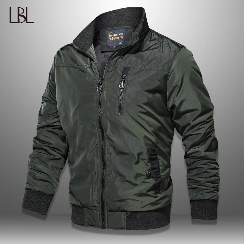 Vente LBL automne militaire Bomber veste hommes coupe ajustée 2019 hiver décontracté hommes veste solide Outwear fermeture éclair manteau homme survêtement coupe vent