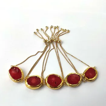 

5Pcs Gold Color Plated Natural coral bead connector Bracelets For Women Adjustable chain bangle Jewelry Gift BG277