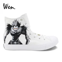 Wen аниме дизайн белые кроссовки Ручная роспись обувь Death Note Ryuuku Rem Косплэй обувь подростковые кроссовки на плоской подошве со шнуровкой из канваса без шнурков