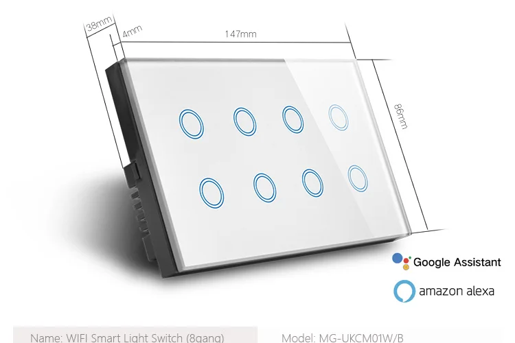 ASEER Tuya Smart Life APP управление wifi переключатель Великобритания 110-240 В, Хрустальное стекло 8 банд светильник wifi переключатель 600 Вт, совместимый с Alexa Google