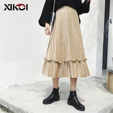 XIKOI Женская бархатная плиссированная юбка осень зима мода империя элегантные юбки Женская Повседневная Эластичная талия миди юбки высокая талия