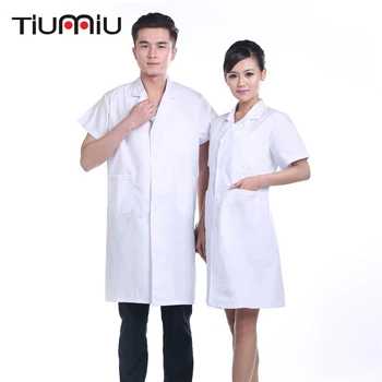

2018 Men Women Doctor's Clothing Hospital Serving Uniform Scrub White Long Coat Lab Short Sleeved Medical Nurse Work Wear Jacket