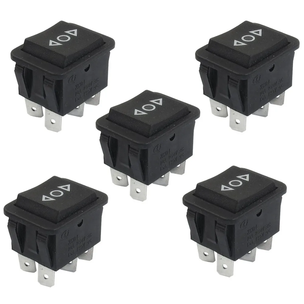

5 Pc New Mini 6 Pin  DPDT Black Button On/Off/On Rocker Switch  AC 250V/10A 125V/15A
