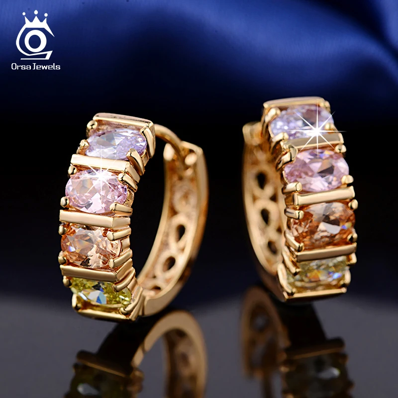 

ORSA JEWELS Fashion Lead & Nickel Free Earring Jewelry Oval Cut AAA Austrian Colorful Cubic Zirconia Earrings for Ladies OME10