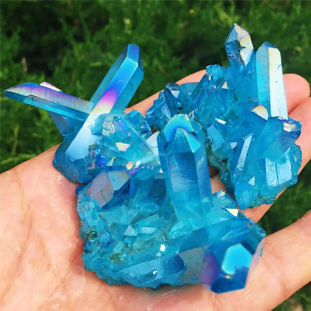 1pcs Rare Beautiful Blue Flame Aura Quartz Crystal Cluster Specimen