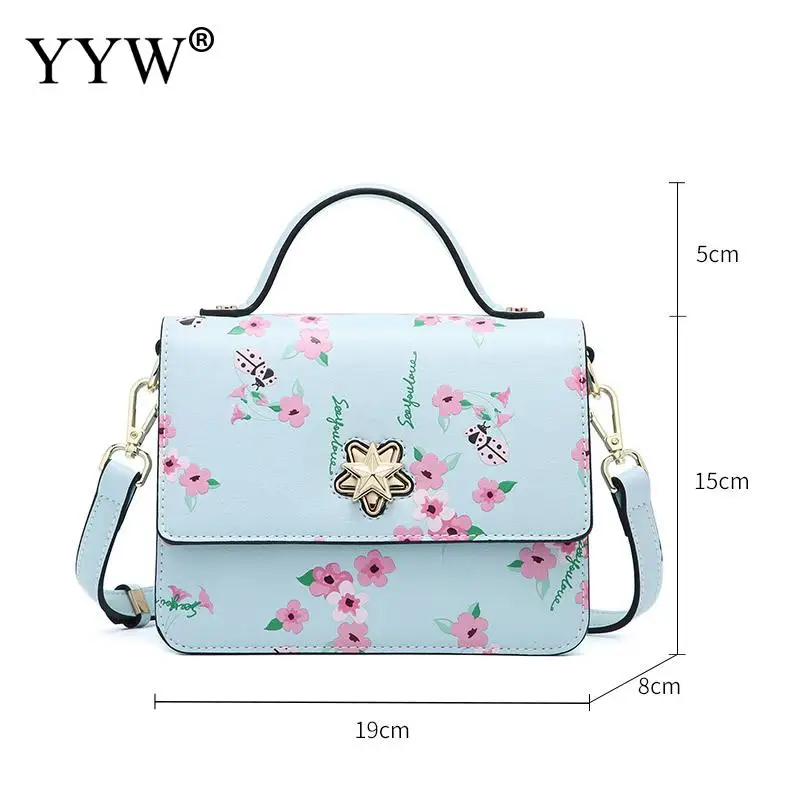 

Fashion Floral Leather Box Bag Women Soft Handle Handbag Sky Blue Female Shoulder Bag Small Flower Black Crossbody Bag