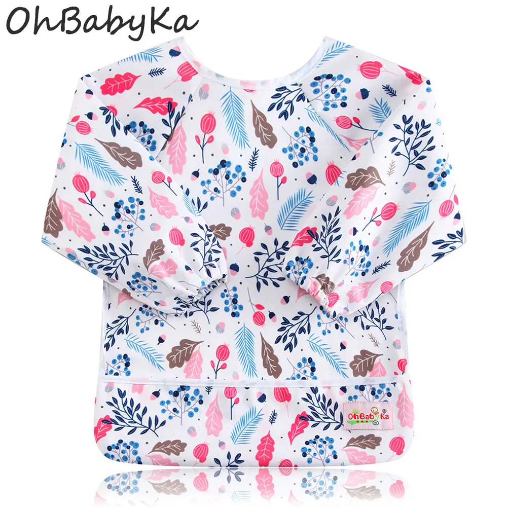 

Ohbabyka Girl Bib with Pocket Unicorn Cartoon Print Baby Bib Sleeves Baby Baberos Impermeables Bavoir Bebe Fille Bavoir Enfant