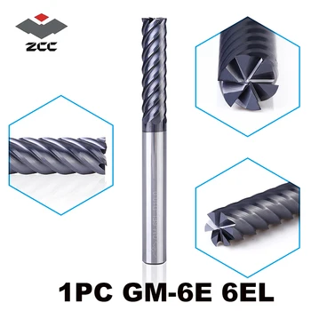 

1PC ZCC.CT GM-6E GM-6EL 6 flute flattened end mills TiAIN coated Carbide spiral end mills for high precision finishing milling
