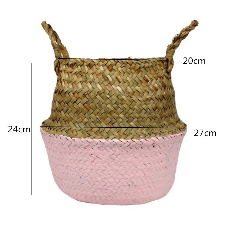 Garden Plant Flower Pot Handmade Rattan Storage Basket Foldable Seagrass Straw Hanging Woven Handle Toy Storage Container 1Pc - Цвет: N