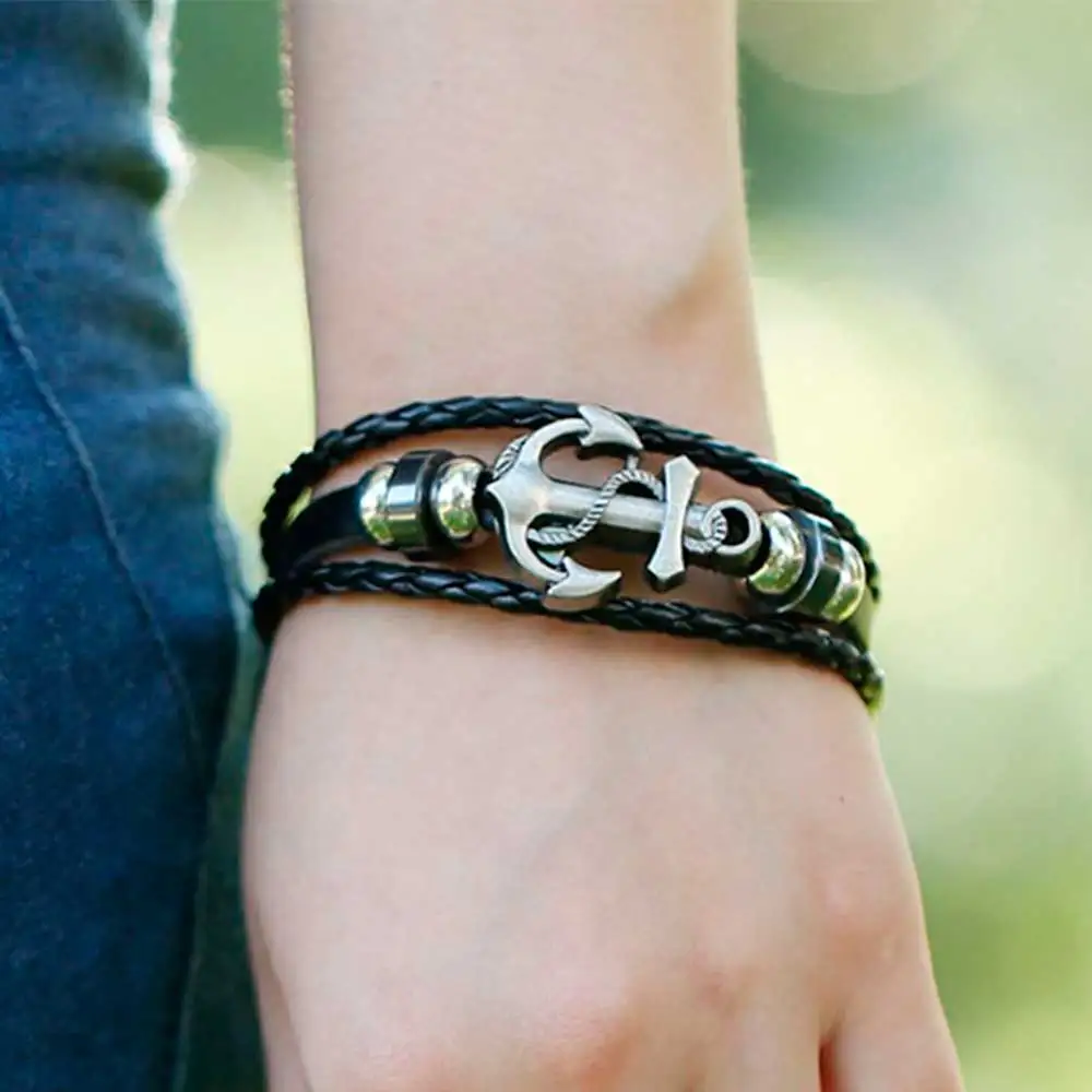 Vintage Multi Layered Braided Leather Bracelets for Men Women Bangle Charm Anchor Accessories Bracelet Pulseira Dropshipping - Image 6