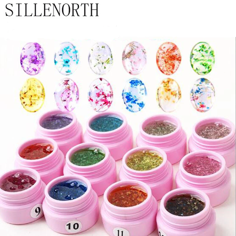 

SILLENORTH 8ml natural dry flower soak off uv gel nail art polish 12colors manicure uv led lacquer GLUE decorations tools