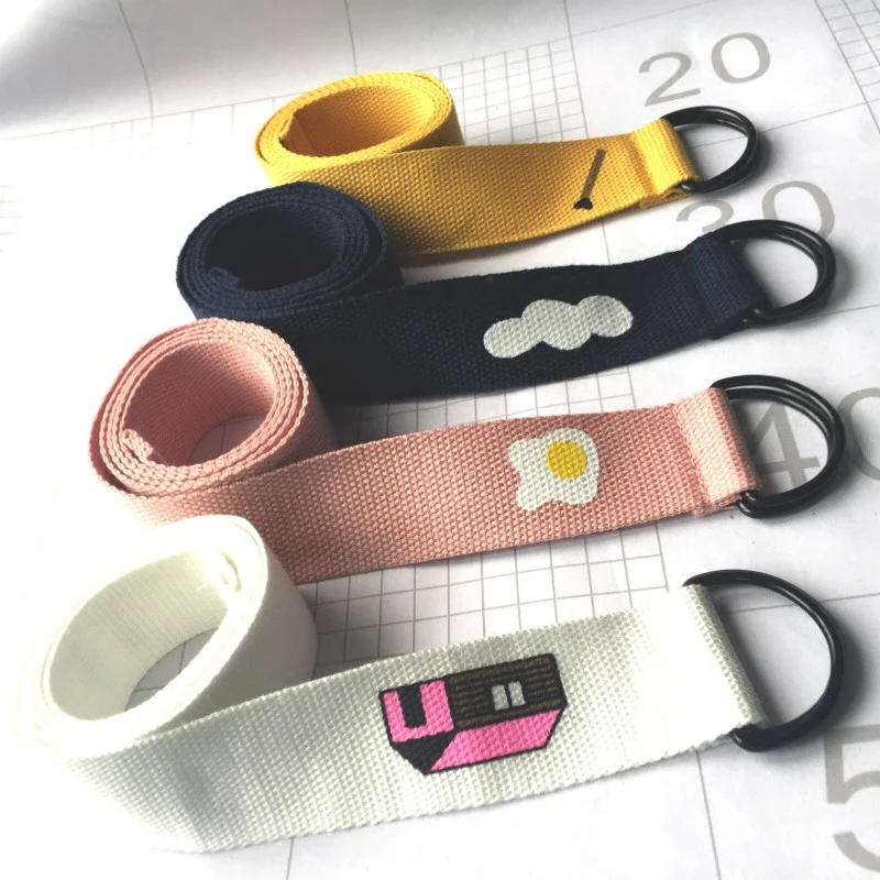 

Милые повседневные винтажные ремни Harajuku с пряжкой женские корейские модные мужские и женские холщовые ремни в стиле ольччан для брюк розовый желтый белый