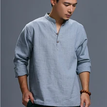 Осенняя мода из чистого льна плюс размер повседневная мужская универсальная рубашка для отдыха с длинным рукавом свободная Мужская рубашка индивидуальная льняная рубашка