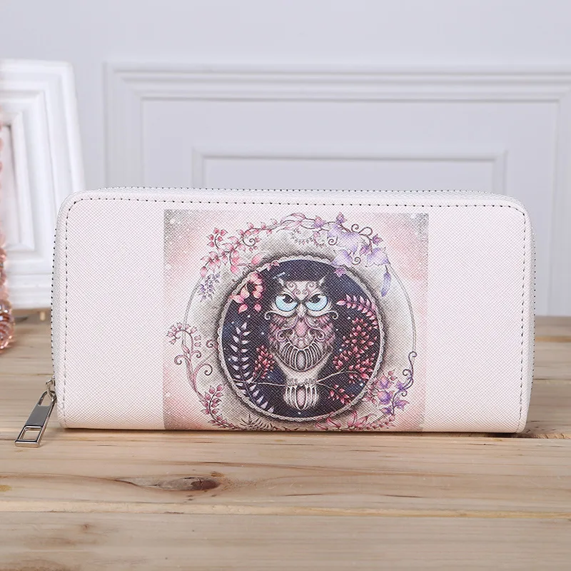 

Womens Wallets and Purses Brand Leather Zipper Wallets Lady Owl Pattern Design Long Purse Female Phone Pocket Credit Card Holder