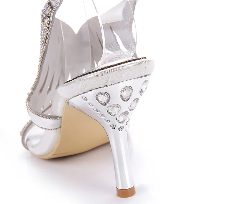 New 2016 summer diamond high-heeled stiletto heel sandals rhinestone comfortable banquet women silver wedding shoes size 1119