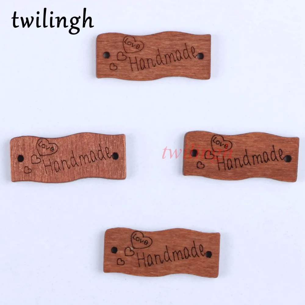

twilingh 50Pcs Natural Color Wooden Buttons Handmade Letter Love 2 holes Sew On Button