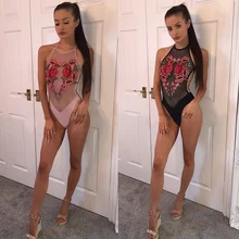 Сексуальный сдельный купальник с пуш-ап, перспективный сетчатый купальник, женский купальник с вышивкой розы, женский купальник с открытой спиной, бикини, монокини