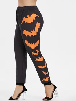 

Wipalo Halloween Plus Size Side Bat Pattern Print Leggings Autumn Women High Elastic Waist Casual Sport Leggings Ladies Trousers