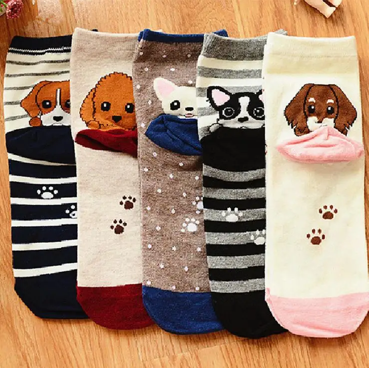 120pairs/lot 2017 new fashion women 3D cartoon animal pet dog cotton