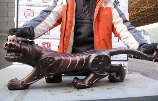 

shitou 001293 11 Chinese Superb Pure Red Bronze Fengshui Evil ferocity Money Tiger Statue