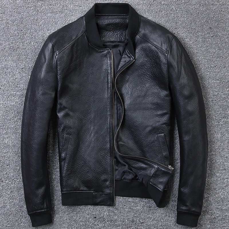 

2018 new men's Baseball Jacket short body repair leather jacket sheep skin coaT