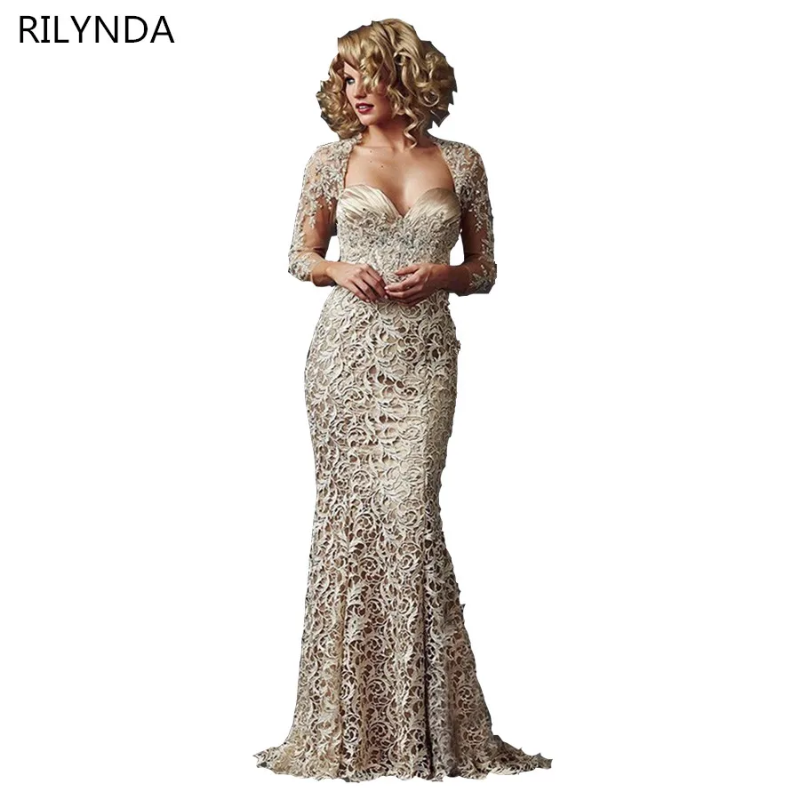 

Mother Of The Bride Dresses Mermaid Sweetheart 3/4 Sleeves Khaki Lace Long Brides Mother Dresses For Weddings Plus Size