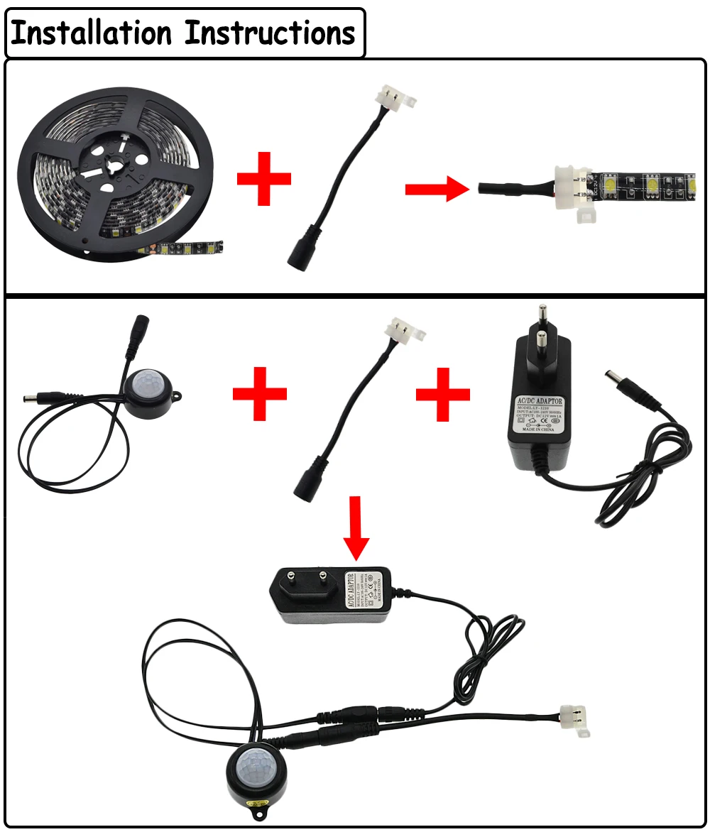 Датчик движения светодиодная лента водостойкая 1-5 м PIR Светодиодная лента Whtie/теплый белый с автоматическим выключением таймера высокое