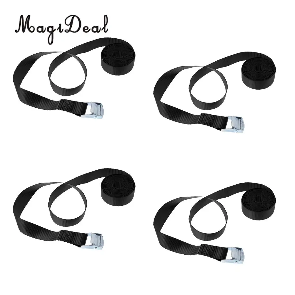 MagiDeal 4x Heavy Duty Tie Down Straps with Cam Buckle for Cargo Tie Down, Car Roof Rack, Luggage Kayak Carrier 2.5m Black