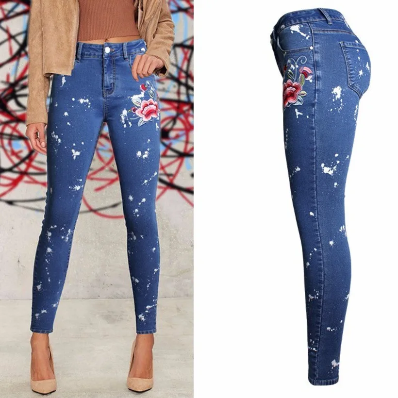Paint Embroidery Flower Skinny High 