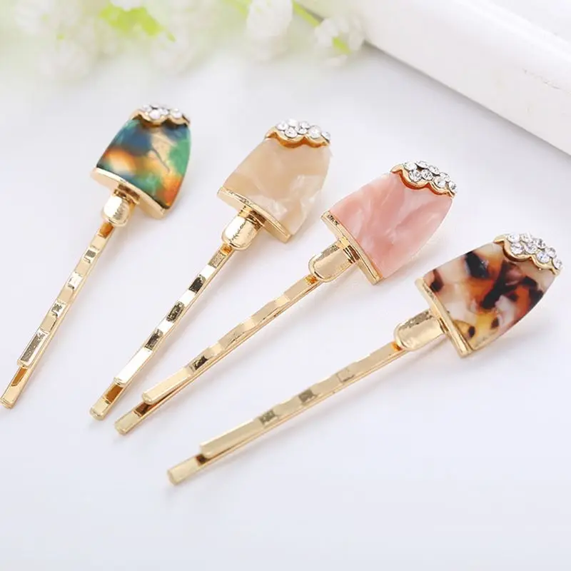 

Creative Cute Ice Cream Shape Wavy Hairpin Women Sweet Girls Marble Textured Resin Glitter Rhinestone Hair Clips Metal Barrettes